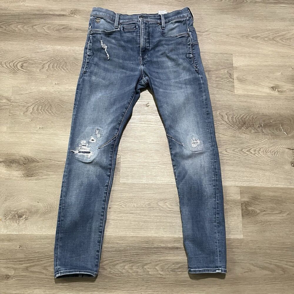 G-Star Raw Jeans Mens Sz 33 Blue D-Staq 3D Slim Tapered Distressed Denim (33x30)